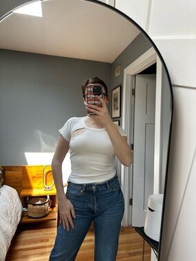 White Cutout Short Sleeve Top